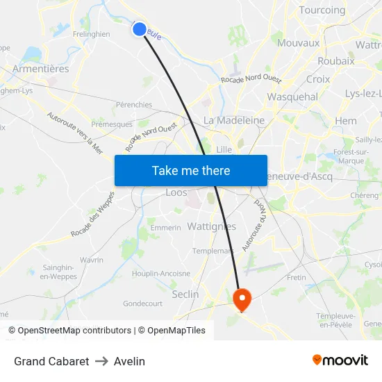 Grand Cabaret to Avelin map
