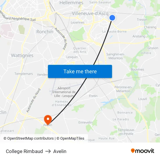 College Rimbaud to Avelin map