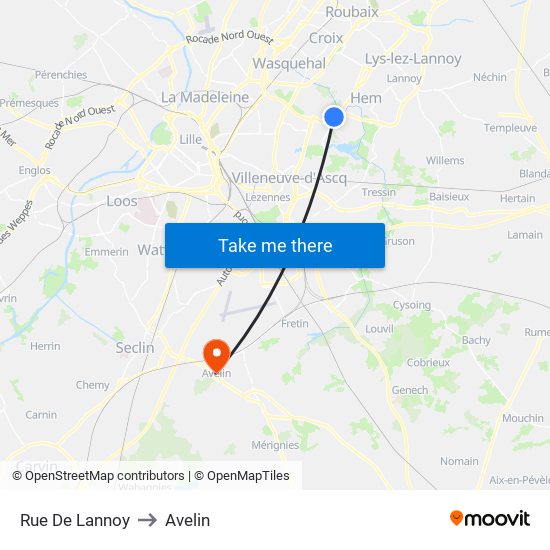 Rue De Lannoy to Avelin map