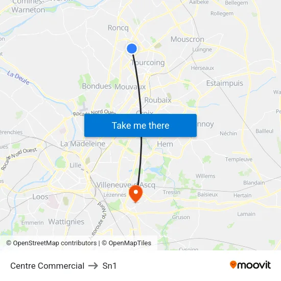 Centre Commercial to Sn1 map