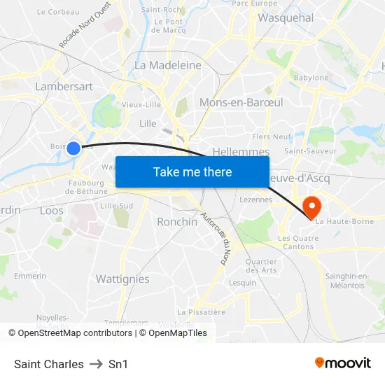 Saint Charles to Sn1 map