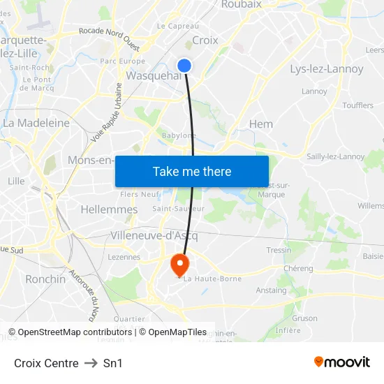 Croix Centre to Sn1 map
