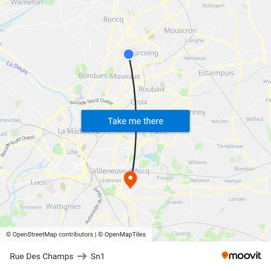 Rue Des Champs to Sn1 map