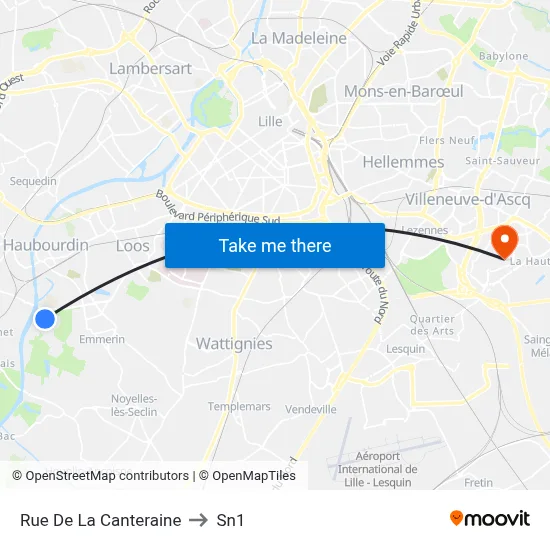 Rue De La Canteraine to Sn1 map