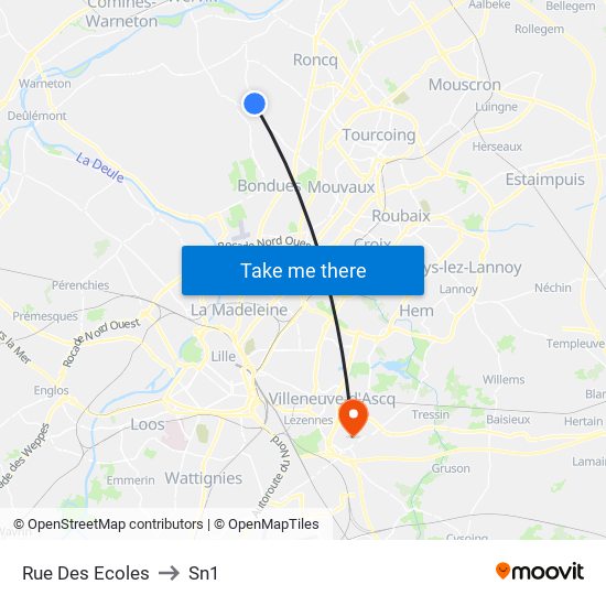 Rue Des Ecoles to Sn1 map