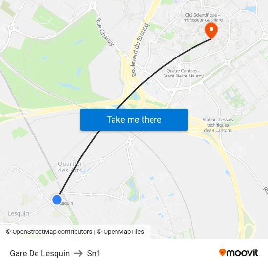 Gare De Lesquin to Sn1 map