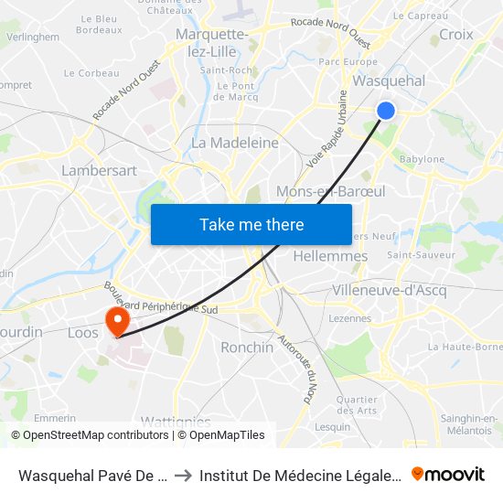 Wasquehal Pavé De Lille to Institut De Médecine Légale (Iml) map