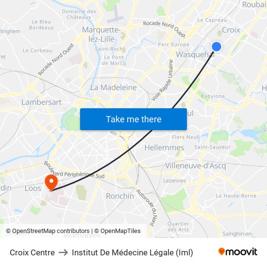 Croix Centre to Institut De Médecine Légale (Iml) map