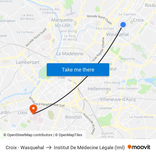 Croix - Wasquehal to Institut De Médecine Légale (Iml) map