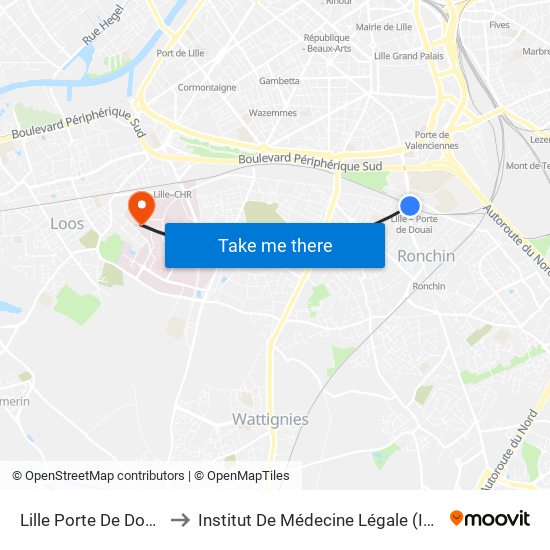 Lille Porte De Douai to Institut De Médecine Légale (Iml) map
