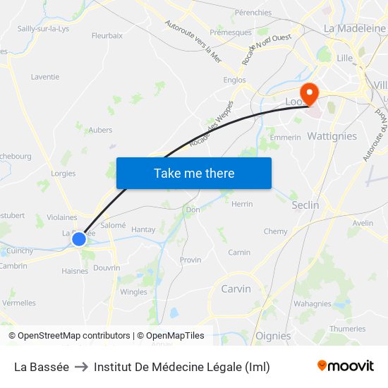 La Bassée to Institut De Médecine Légale (Iml) map