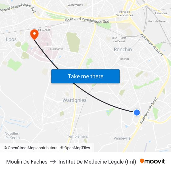 Moulin De Faches to Institut De Médecine Légale (Iml) map