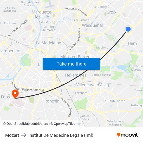 Mozart to Institut De Médecine Légale (Iml) map