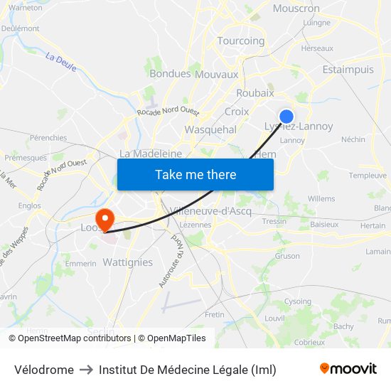 Vélodrome to Institut De Médecine Légale (Iml) map