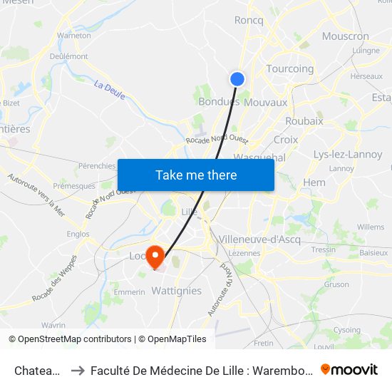 Chateau D'Eau to Faculté De Médecine De Lille : Warembourg 2 - Pôle Formation map