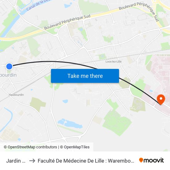 Jardin Public to Faculté De Médecine De Lille : Warembourg 2 - Pôle Formation map