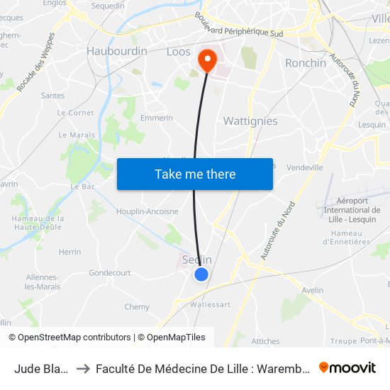 Jude Blanckaert to Faculté De Médecine De Lille : Warembourg 2 - Pôle Formation map