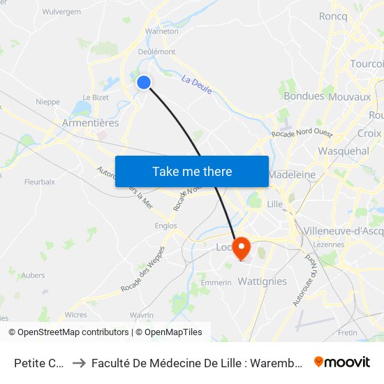 Petite Chapelle to Faculté De Médecine De Lille : Warembourg 2 - Pôle Formation map