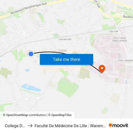 College Descartes to Faculté De Médecine De Lille : Warembourg 2 - Pôle Formation map