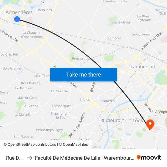 Rue De Lille to Faculté De Médecine De Lille : Warembourg 2 - Pôle Formation map