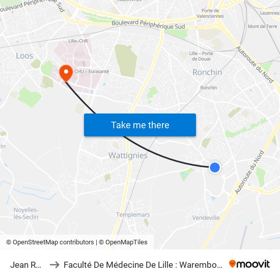 Jean Rostand to Faculté De Médecine De Lille : Warembourg 2 - Pôle Formation map