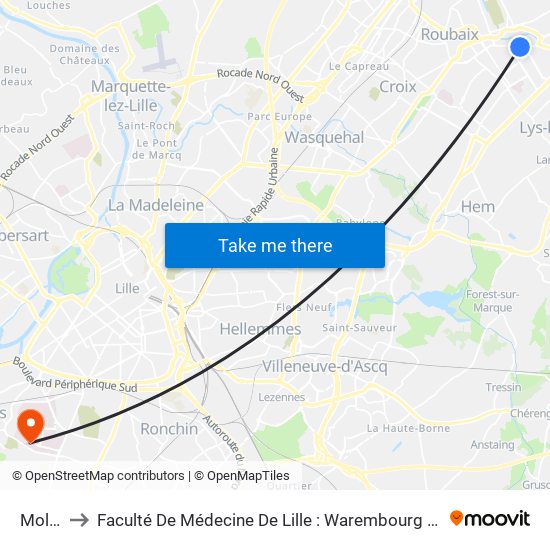 Moliere to Faculté De Médecine De Lille : Warembourg 2 - Pôle Formation map