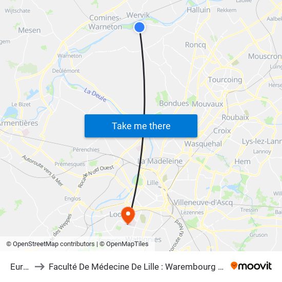 Europe to Faculté De Médecine De Lille : Warembourg 2 - Pôle Formation map