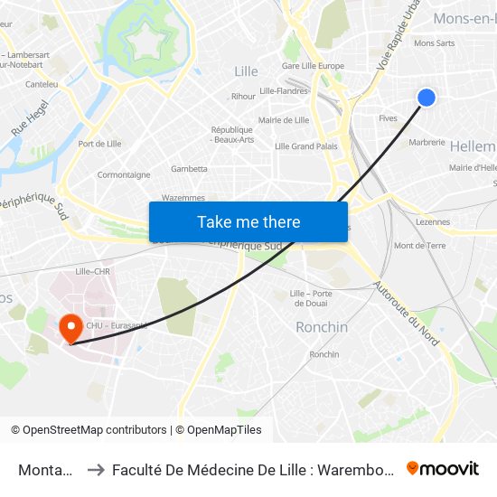 Montagnards to Faculté De Médecine De Lille : Warembourg 2 - Pôle Formation map