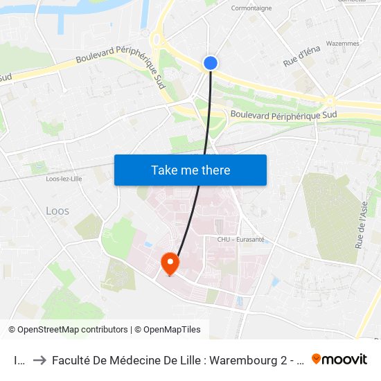 Isly to Faculté De Médecine De Lille : Warembourg 2 - Pôle Formation map