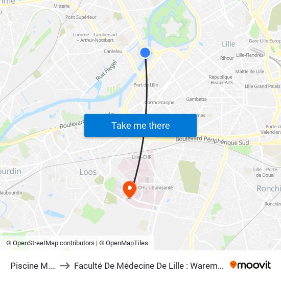 Piscine M. Dormoy to Faculté De Médecine De Lille : Warembourg 2 - Pôle Formation map