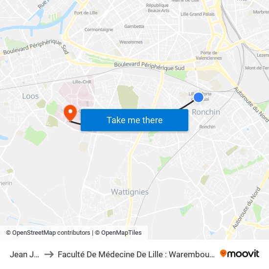 Jean Jaurès to Faculté De Médecine De Lille : Warembourg 2 - Pôle Formation map