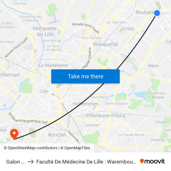 Galon D'Eau to Faculté De Médecine De Lille : Warembourg 2 - Pôle Formation map