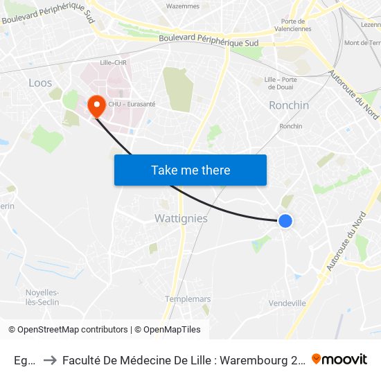 Eglise to Faculté De Médecine De Lille : Warembourg 2 - Pôle Formation map