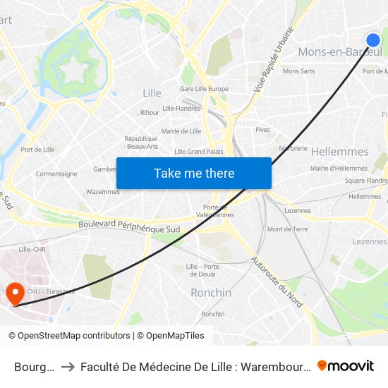 Bourgogne to Faculté De Médecine De Lille : Warembourg 2 - Pôle Formation map