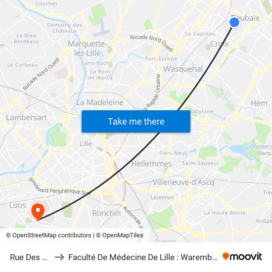 Rue Des Champs to Faculté De Médecine De Lille : Warembourg 2 - Pôle Formation map