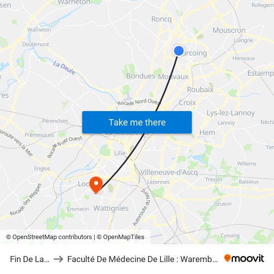 Fin De La Guerre to Faculté De Médecine De Lille : Warembourg 2 - Pôle Formation map