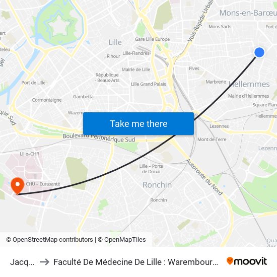 Jacquard to Faculté De Médecine De Lille : Warembourg 2 - Pôle Formation map