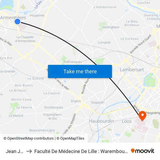 Jean Jaures to Faculté De Médecine De Lille : Warembourg 1 - Pôle Recherche map