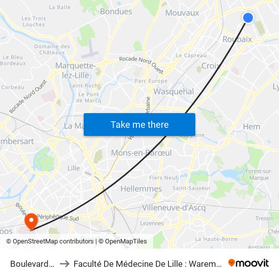 Boulevard De Metz to Faculté De Médecine De Lille : Warembourg 1 - Pôle Recherche map