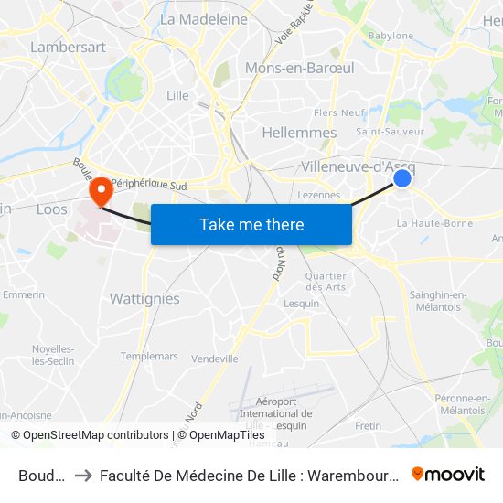 Bouderiez to Faculté De Médecine De Lille : Warembourg 1 - Pôle Recherche map