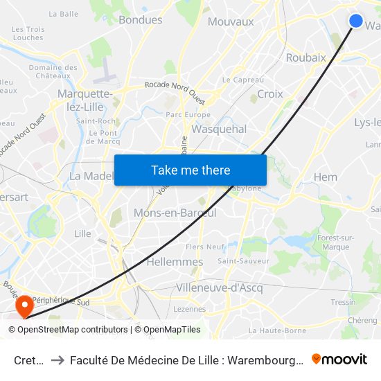 Cretinier to Faculté De Médecine De Lille : Warembourg 1 - Pôle Recherche map