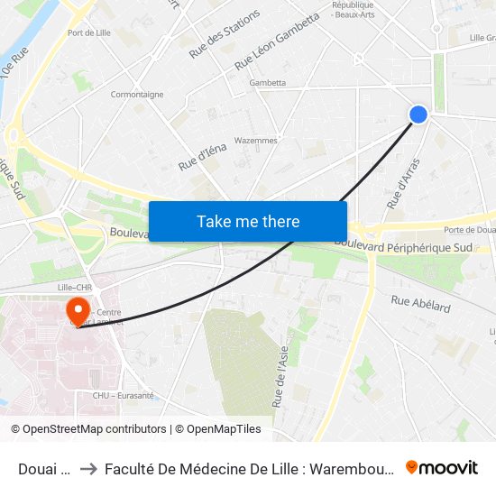 Douai Arras to Faculté De Médecine De Lille : Warembourg 1 - Pôle Recherche map