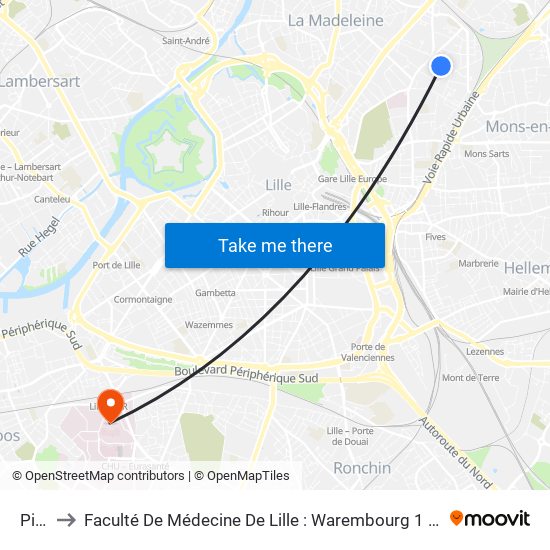 Pilon to Faculté De Médecine De Lille : Warembourg 1 - Pôle Recherche map