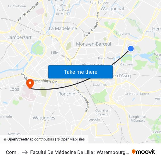 Comices to Faculté De Médecine De Lille : Warembourg 1 - Pôle Recherche map