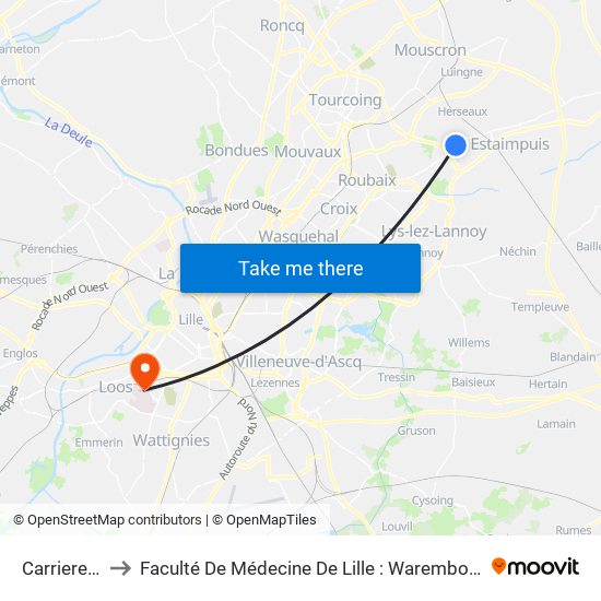 Carriere Andre to Faculté De Médecine De Lille : Warembourg 1 - Pôle Recherche map