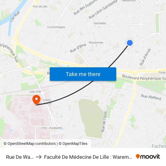 Rue De Wazemmes to Faculté De Médecine De Lille : Warembourg 1 - Pôle Recherche map