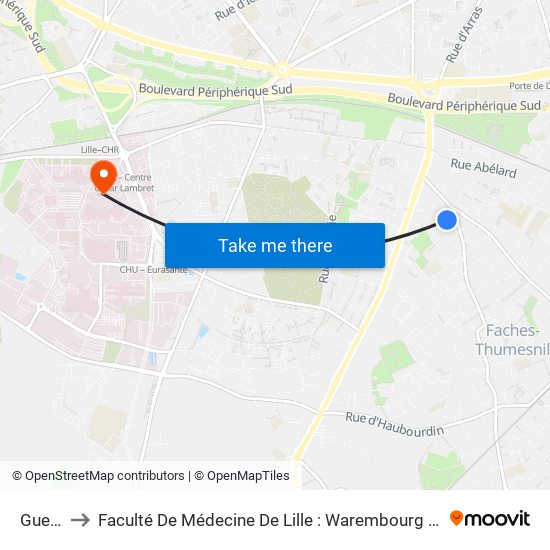 Guesde to Faculté De Médecine De Lille : Warembourg 1 - Pôle Recherche map