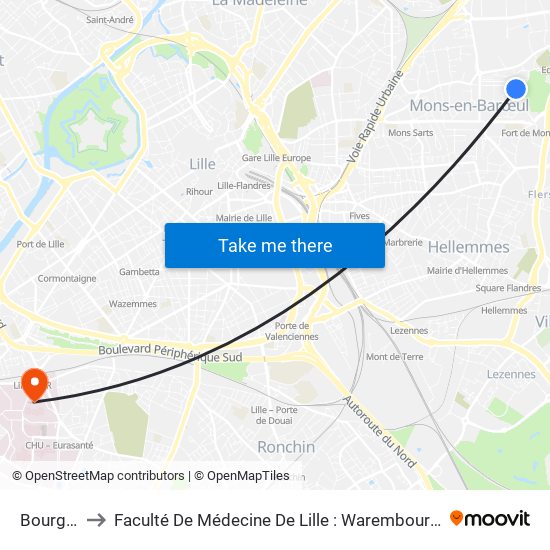 Bourgogne to Faculté De Médecine De Lille : Warembourg 1 - Pôle Recherche map