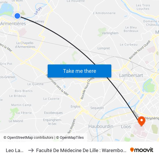 Leo Lagrange to Faculté De Médecine De Lille : Warembourg 1 - Pôle Recherche map