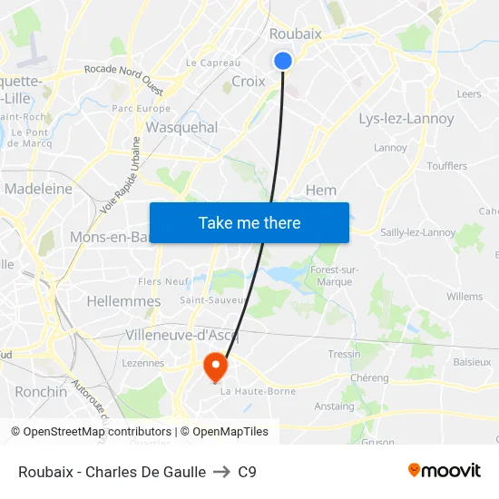 Roubaix - Charles De Gaulle to C9 map